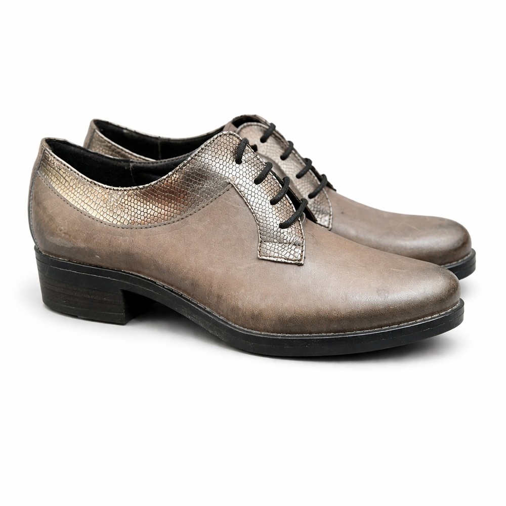 Lavorazione Artigiana Avitto Leather Oxford Shoe Metallic Snake Print Block Heel - Picture 2 of 15